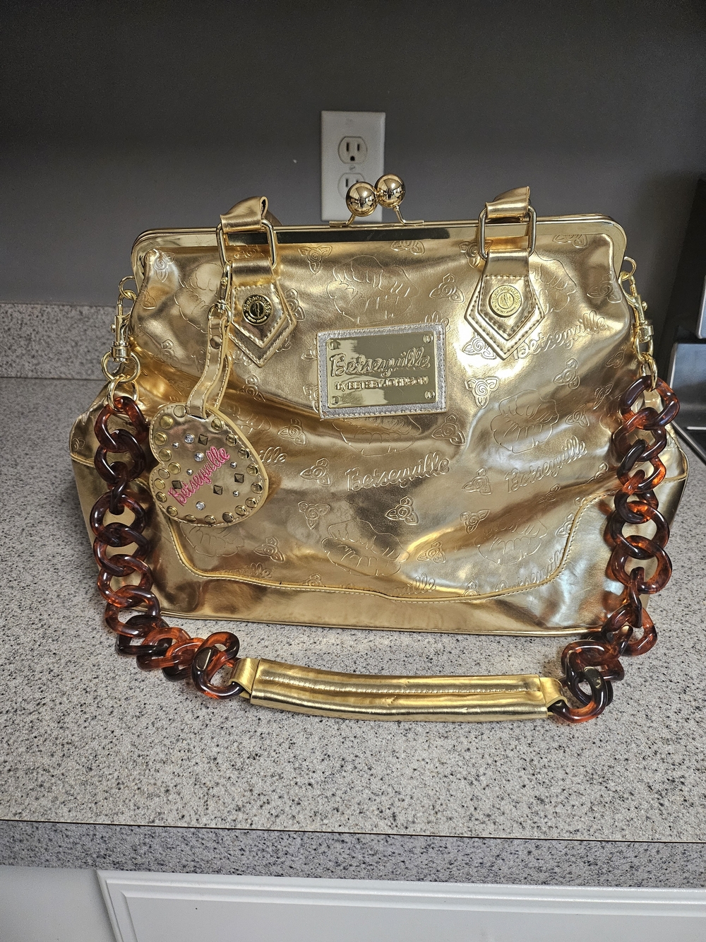 Rare Vintage Y2K Betseyville by Betsey Johnson Metallic Gold Kiss-Lock Bag ✨ - Picture 14 of 16